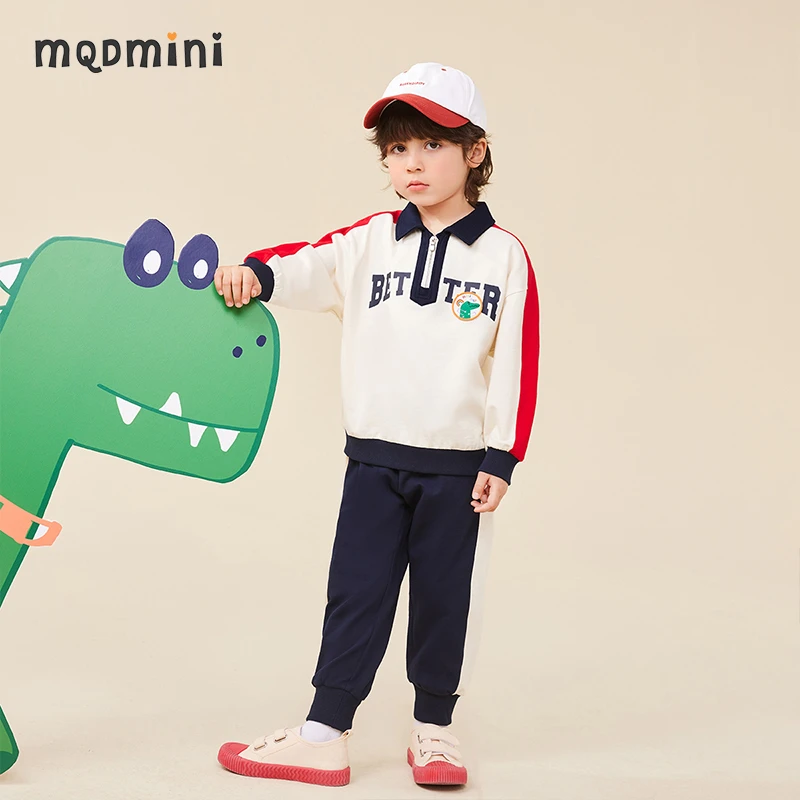 MQDMINI24秋季上新男童卫衣套装中小童半拉链套头上衣长裤两件套