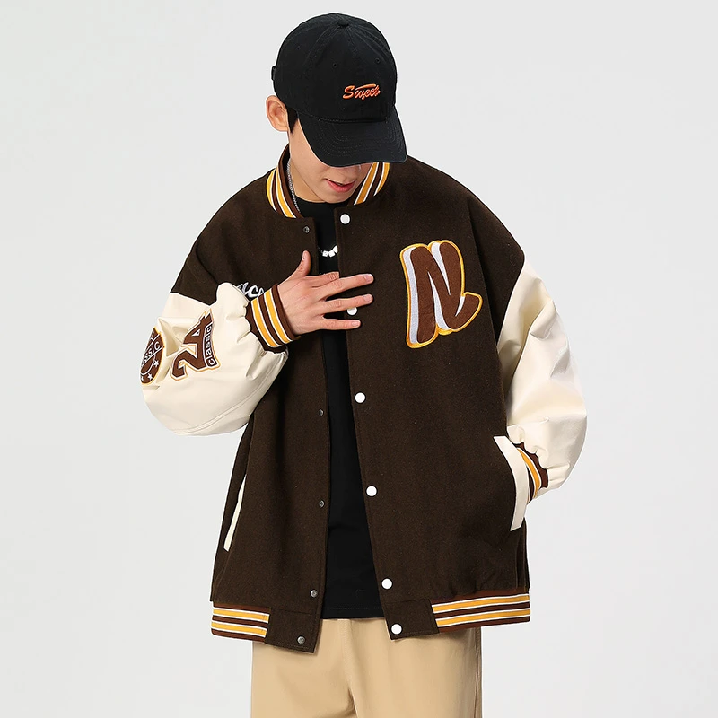 秋季新款拼接美式棒球服外套撞色宽松百搭潮牌情侣青春休闲夹克