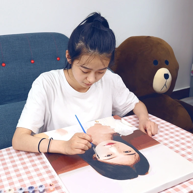 来图定制数字油画自拍照片礼物个性化书房挂画