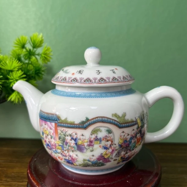 景德镇手工手作粉彩百子图陶瓷茶壶300cc