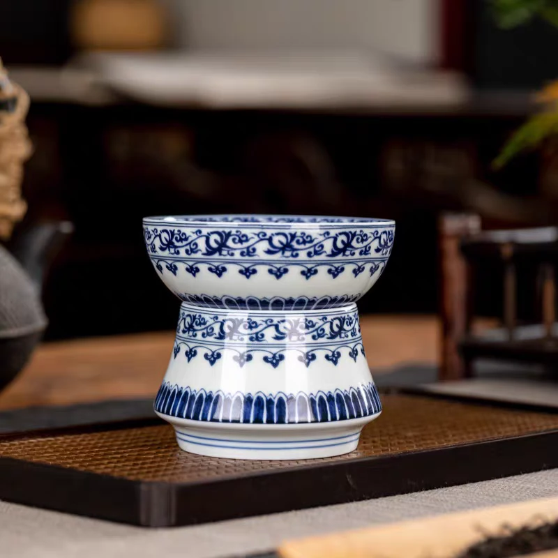 景德镇手工手作釉下青花宝相花陶瓷茶漏120cc