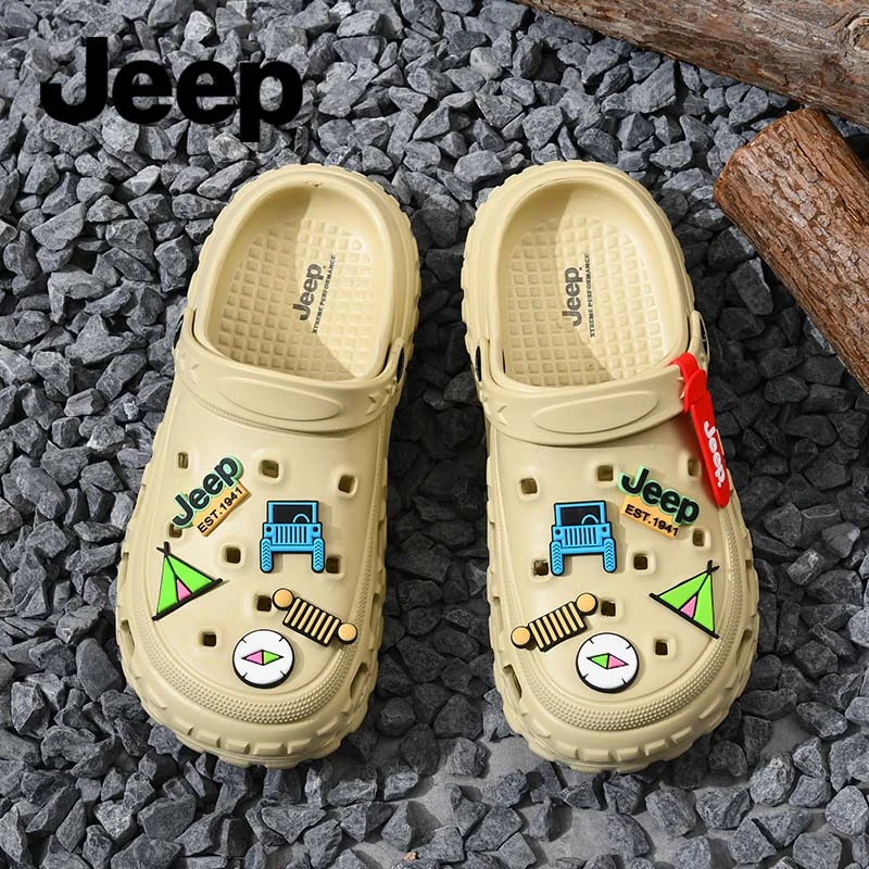 JEEP/吉普男士夏季外穿洞洞鞋防滑情侣款包头拖潮流厚底百搭凉拖