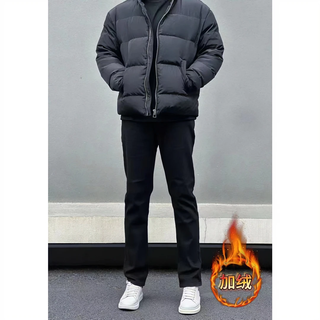 裤王·美式休闲秋冬加绒黑色百搭直筒修身保暖大码冬款牛仔裤