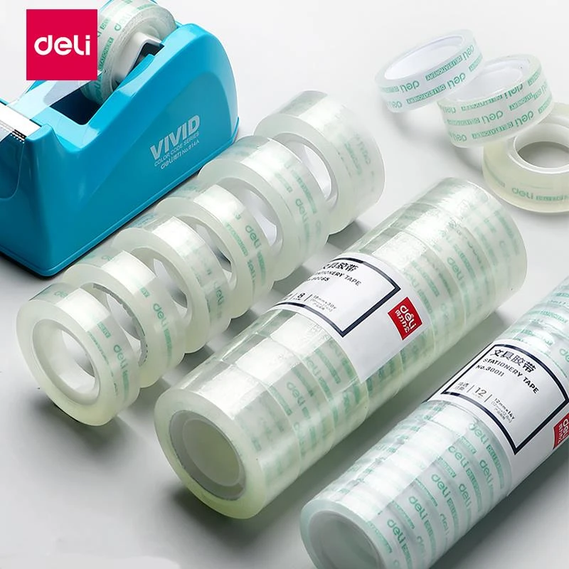 Deli/得力文具透明胶带小号胶布1.2cm学生手撕胶纸diy强力窄胶条