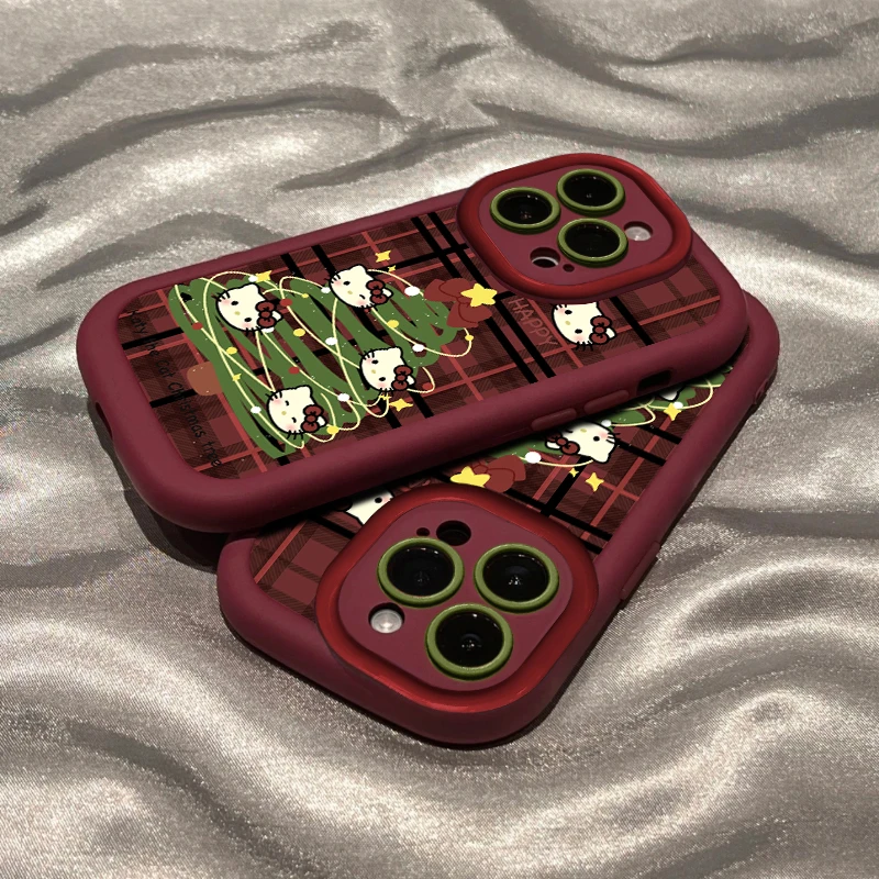 创意卡通格纹圣诞kt猫苹果15手机壳iphone13/14promax防摔12/11软