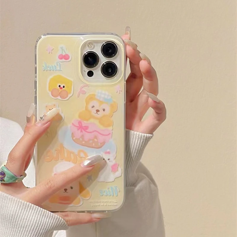 可爱卡通奶黄达菲熊苹果14手机壳iphone13半包软12promax/11可爱