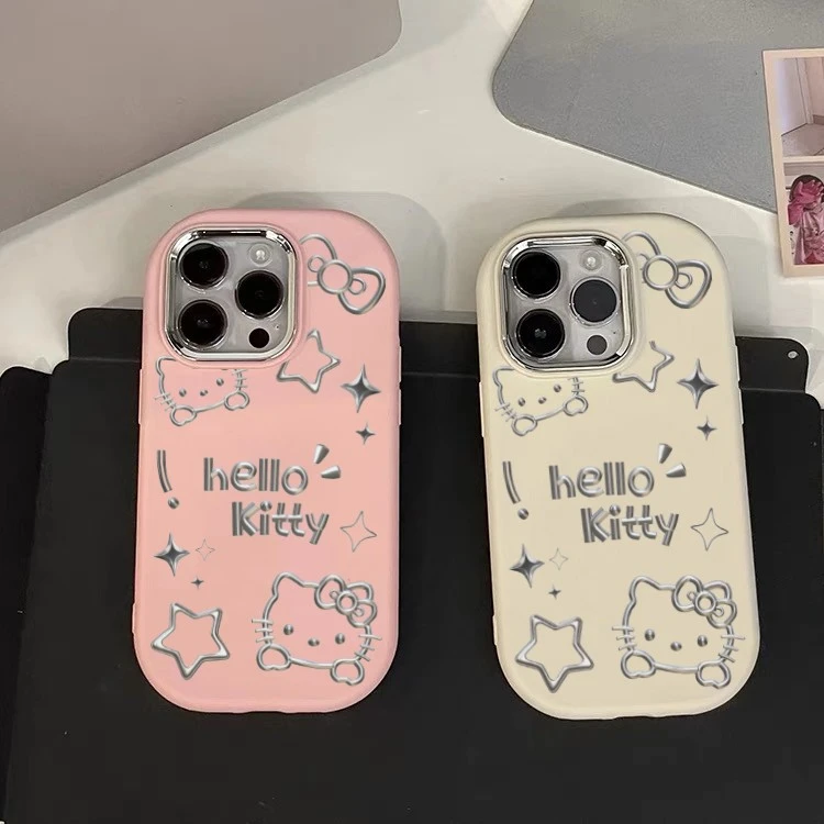 创意可爱银线条小KT猫苹果15手机壳iphone13/14promax防摔12女xs