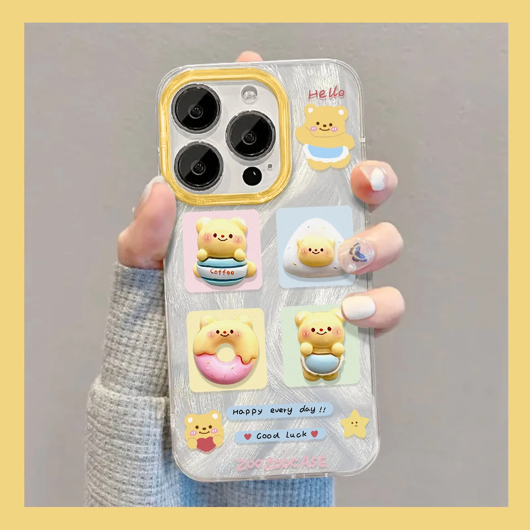 FANKE可爱立体黄油小熊华为小米苹果15手机壳iPhone14Promax13/12