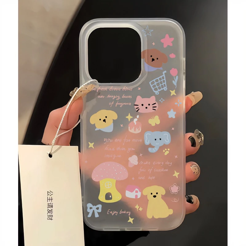 FANKE涂鸦英文小狗苹果15手机壳iphone13/14promax防摔12卡通11软