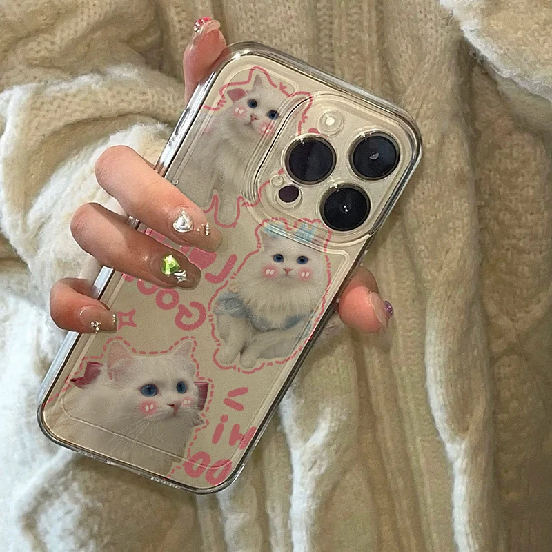 可爱小白猫适用苹果14promax手机壳iPhone12/13全包11软xs透明xr