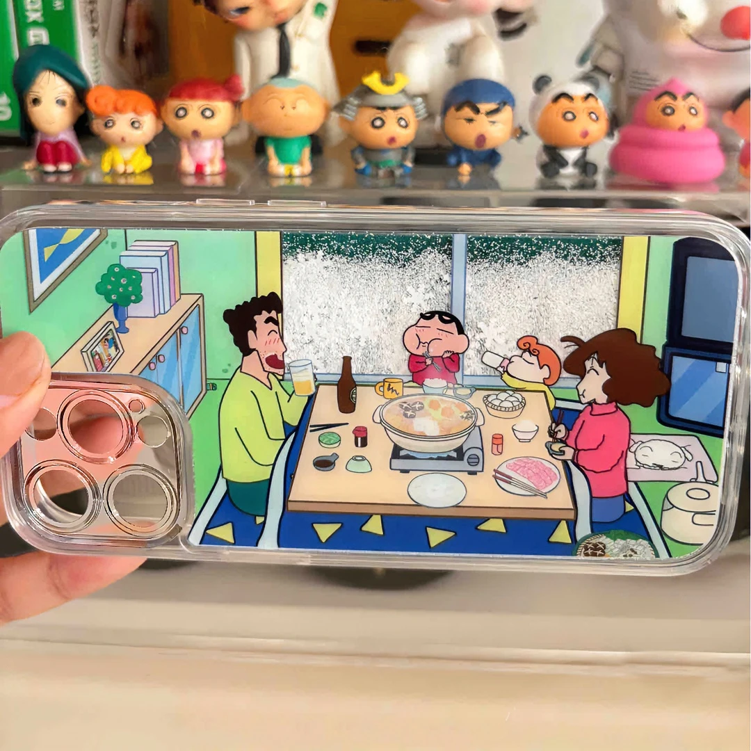 创意秋冬款小新流动流沙壳iPhone15手机壳苹果14promax卡通13/12