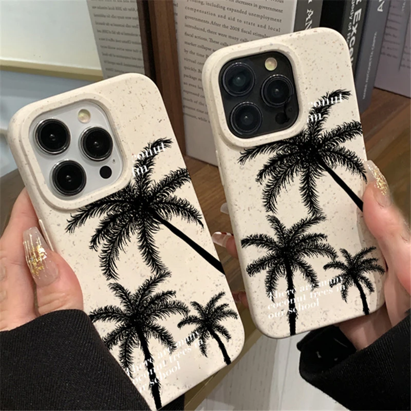 ins风椰子树小麦壳适用苹果14手机壳iPhone13promax新款12全包11X