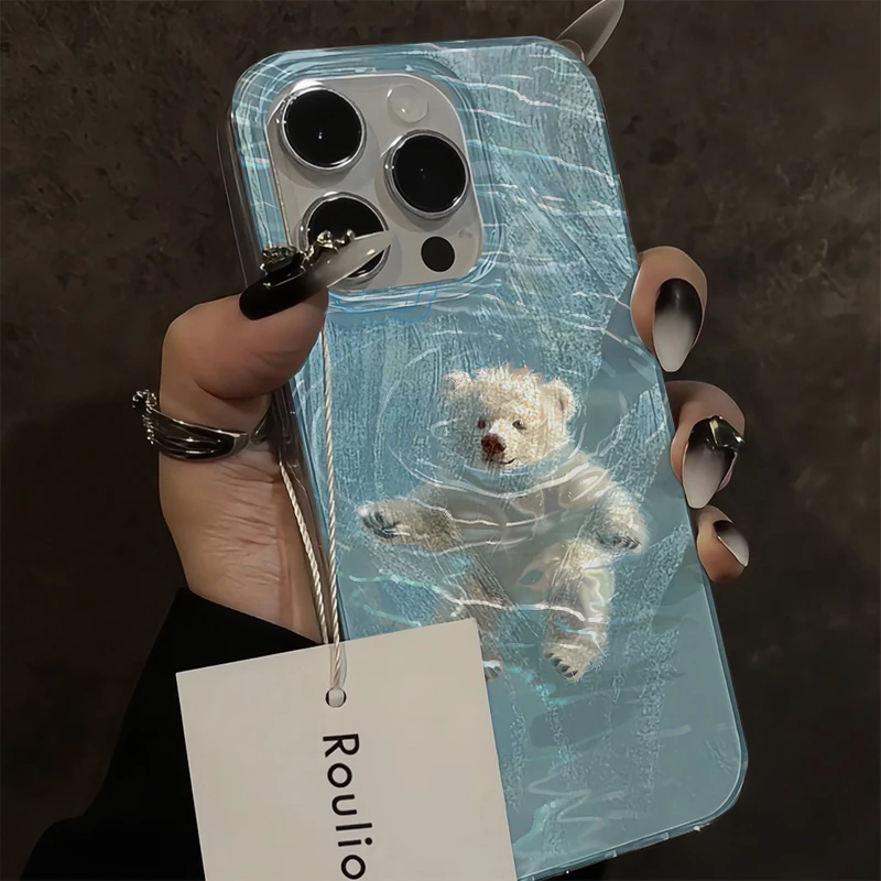 FANKE游泳小白熊羽纱苹果15手机壳iphone13女14promax12小米vivo