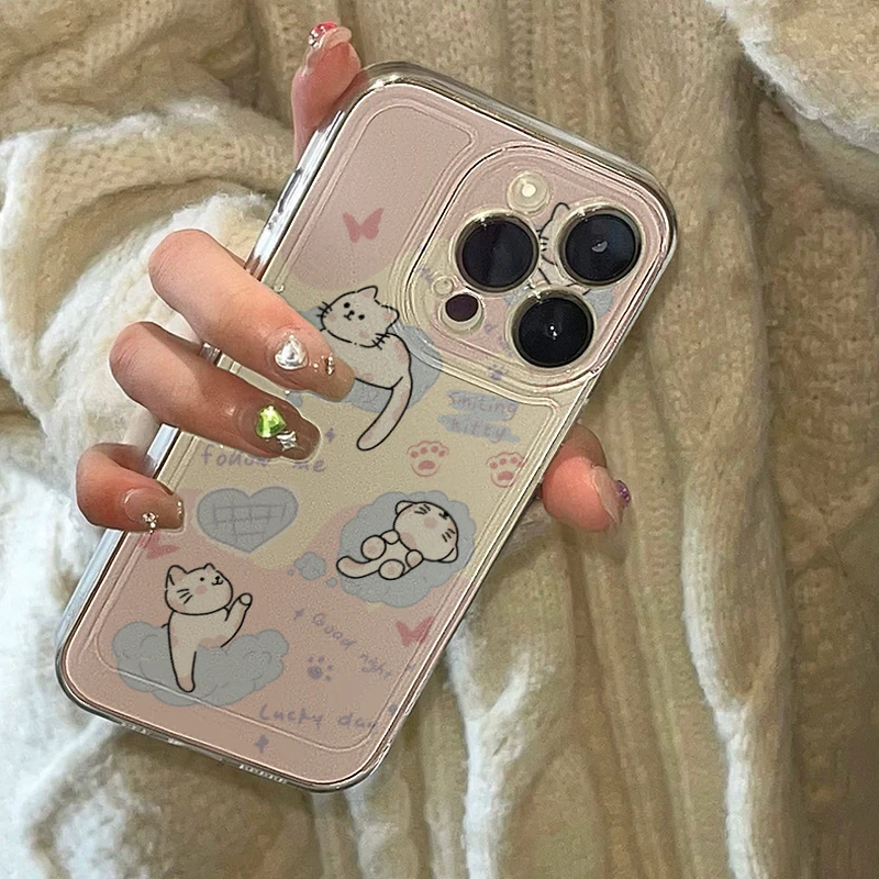 创意彩色云朵猫咪苹果15手机壳iphone13/14promax全包12防摔11软