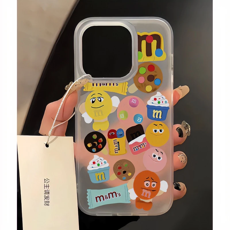 FANKE可爱M豆表情苹果15手机壳iPhone13/14promax磨砂白12可爱11