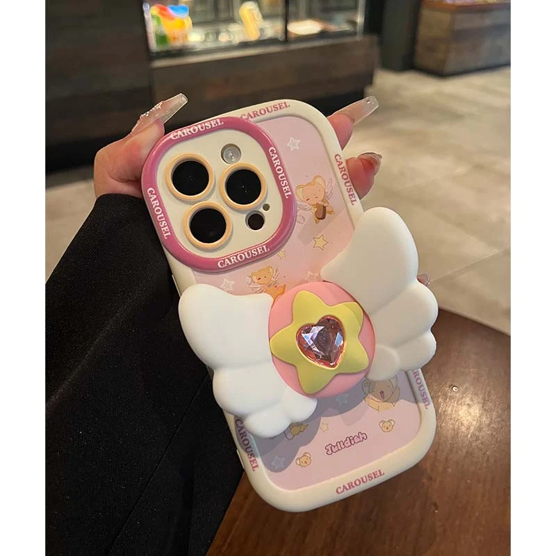FANKE摩卡小可iphone15/13苹果14天使翅膀支架手机壳华为vivo小米