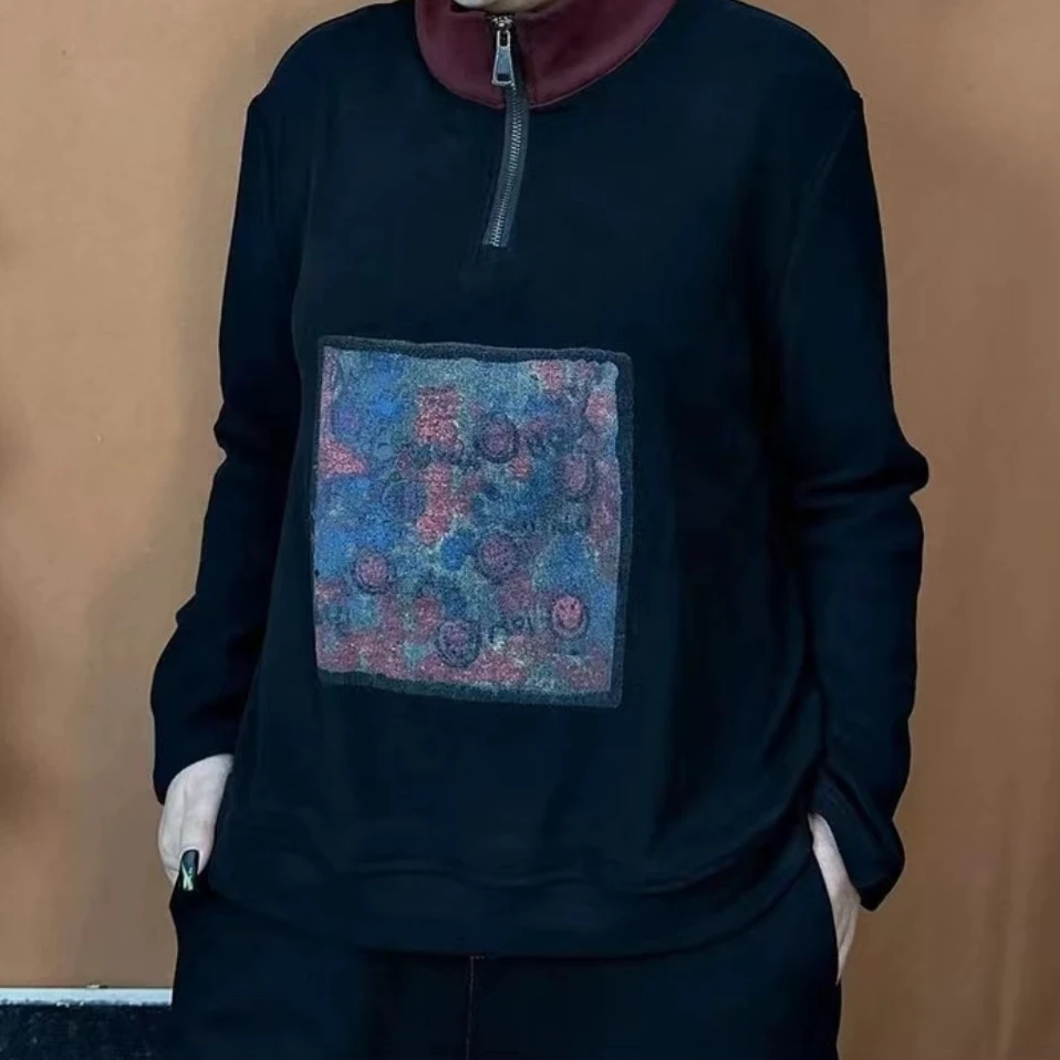 秋冬半高领拉链德容拉链拼图卫衣女（8603）