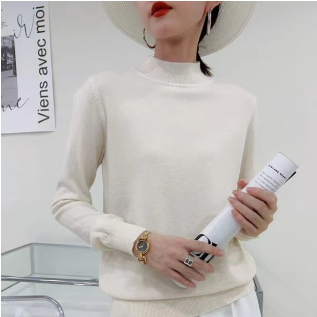 半高领百搭纯色打底衫气质显瘦内搭针织衫