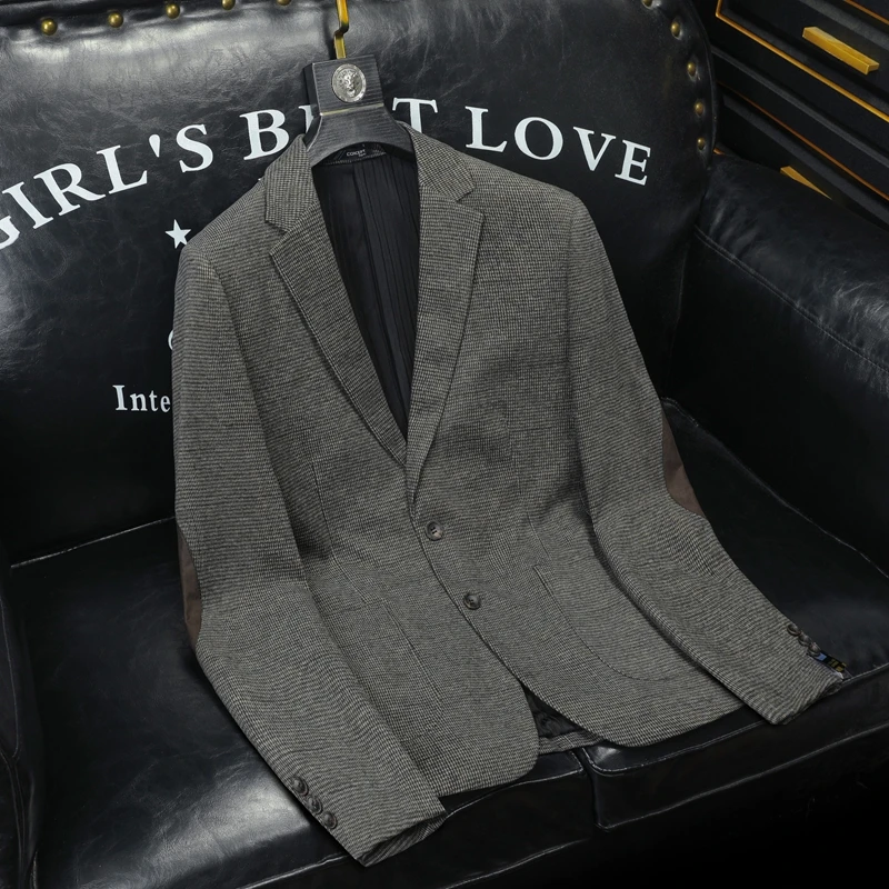 高端欧货爆款2025秋冬新款拼接男士修身西服外套休闲商务潮流男士