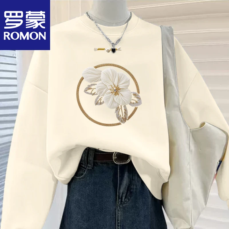 Romon/罗蒙圆领卫衣情侣印花休闲时尚宽松显瘦潮流in小众百搭204