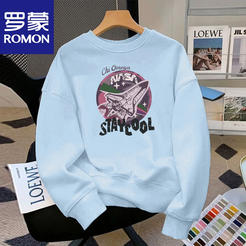 Romon/罗蒙圆领卫衣情侣印花休闲时尚宽松显瘦潮流in小众百搭1030