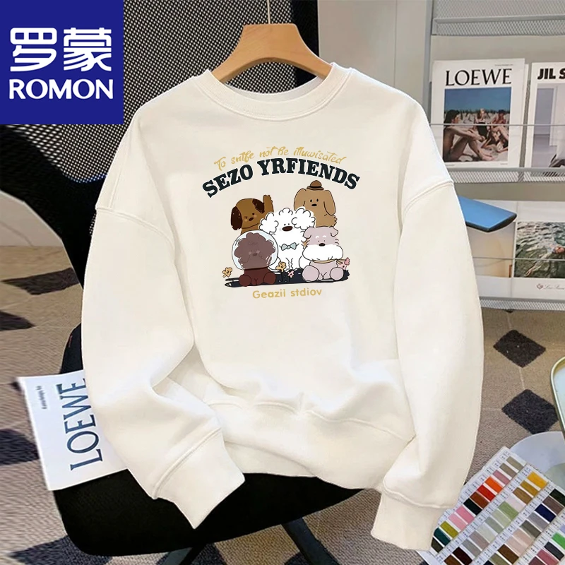 Romon/罗蒙圆领卫衣情侣印花休闲时尚宽松显瘦潮流in小众百搭1042