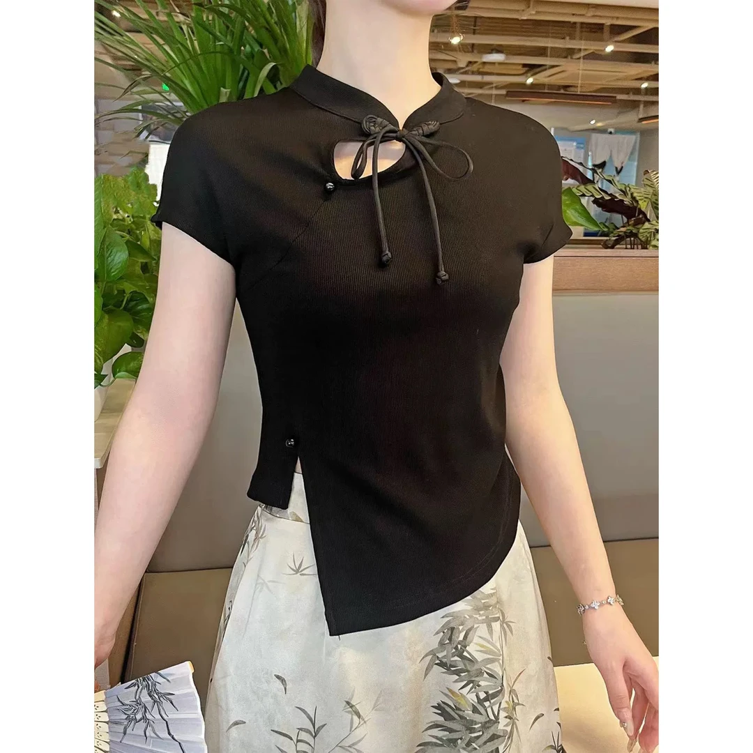 HENIMAN/恒依曼气质夏季设计感国风显瘦T恤 1717