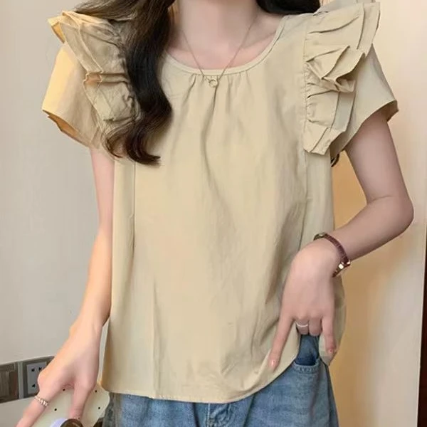荷叶边高级感洋气减龄时尚衬衫短款打底衫1802