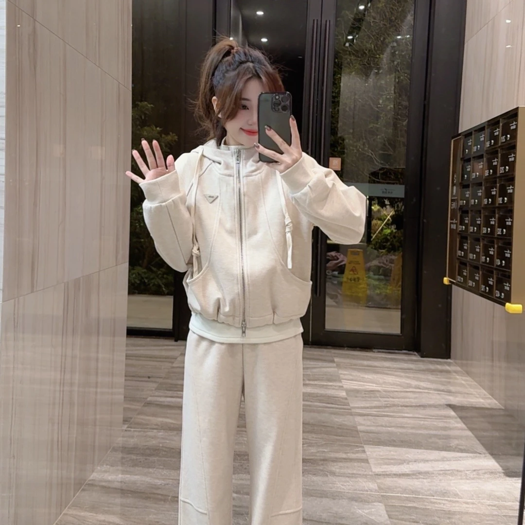 奈奈妮【小波纹】连帽卫衣套装宽松窄版阔腿裤上衣休闲卫衣63102