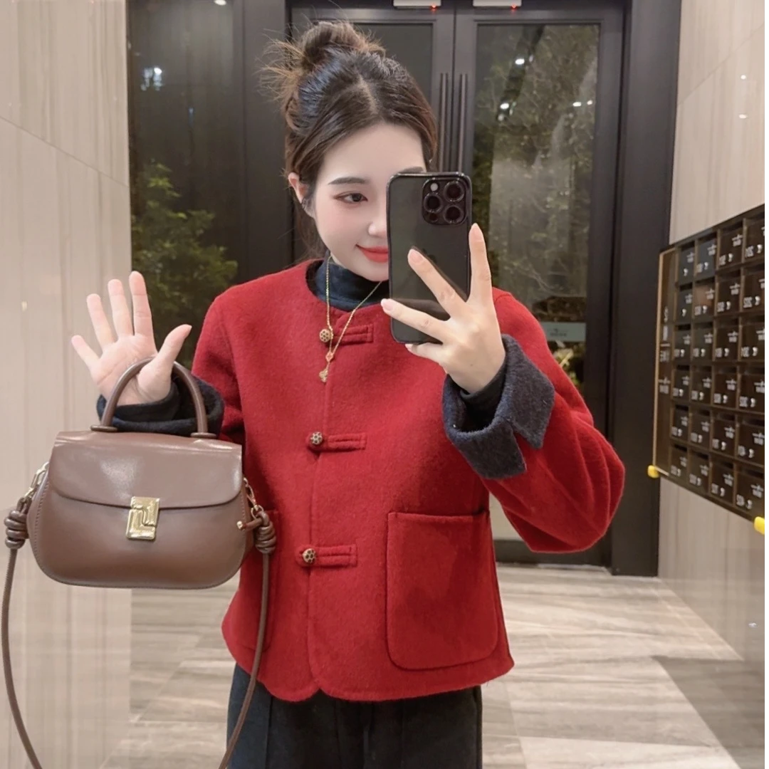 奈奈妮【浮生若梦】双面羊毛大衣短款秋冬气质时尚2985