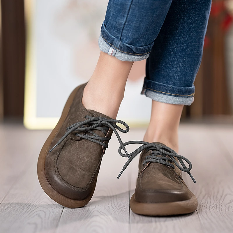 2024新款春季时尚百搭单鞋软底牛皮女鞋复古休闲鞋真皮浅口068-35