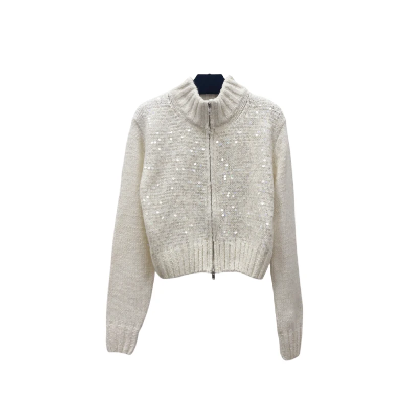 4410 长袖短款时尚灰色高领设计师秋冬小香风气质轻奢立领针织衫