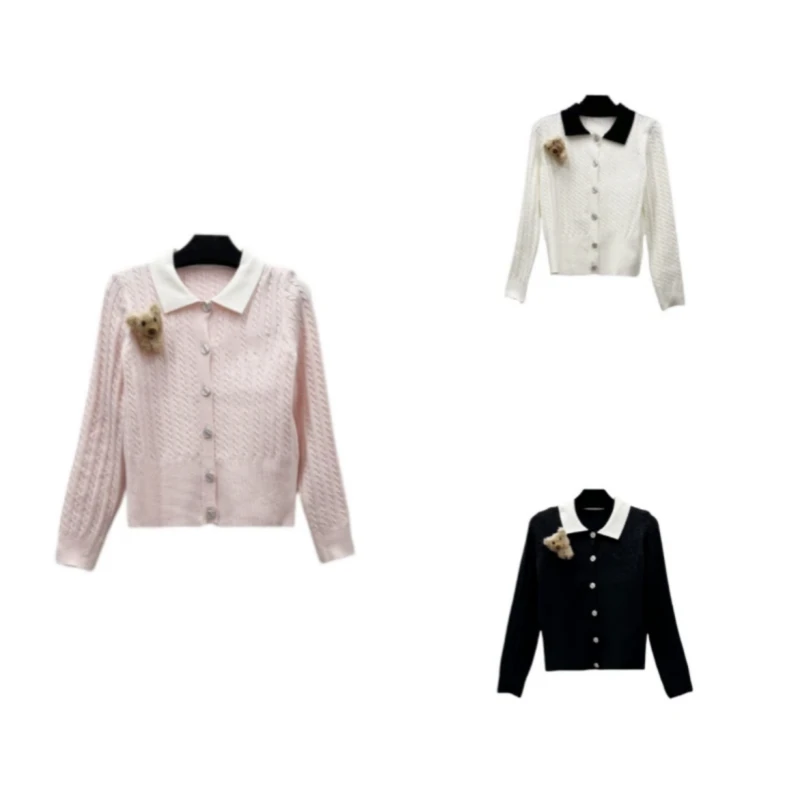 4187 小香风气质长袖轻奢时尚法式设计师翻领针织衫网红短款名媛