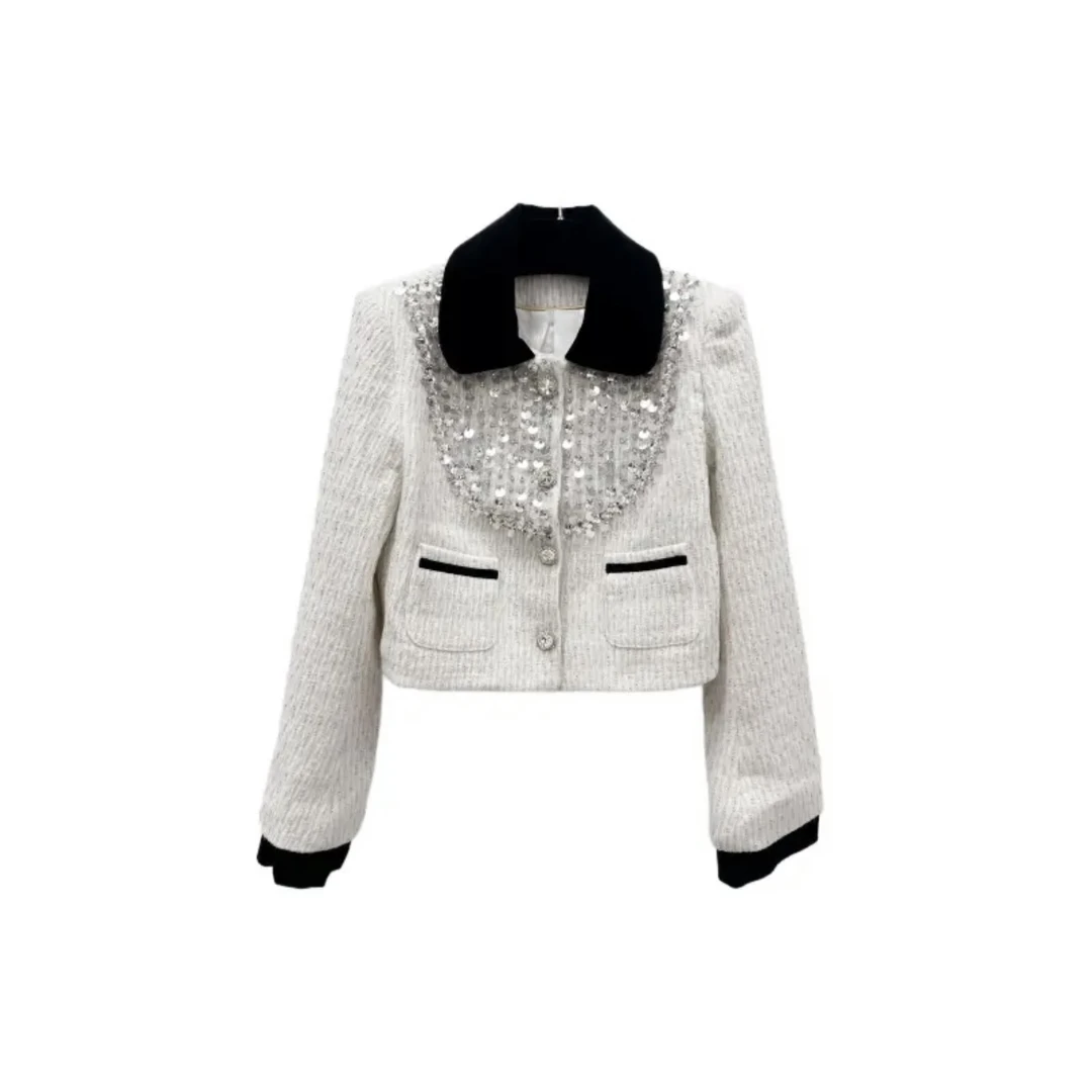 4149 小香风外套气质长袖白色轻奢短款时尚法式粗花呢百搭秋冬