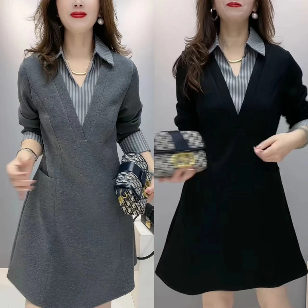 假两件气质针织百搭显瘦秋季连衣裙