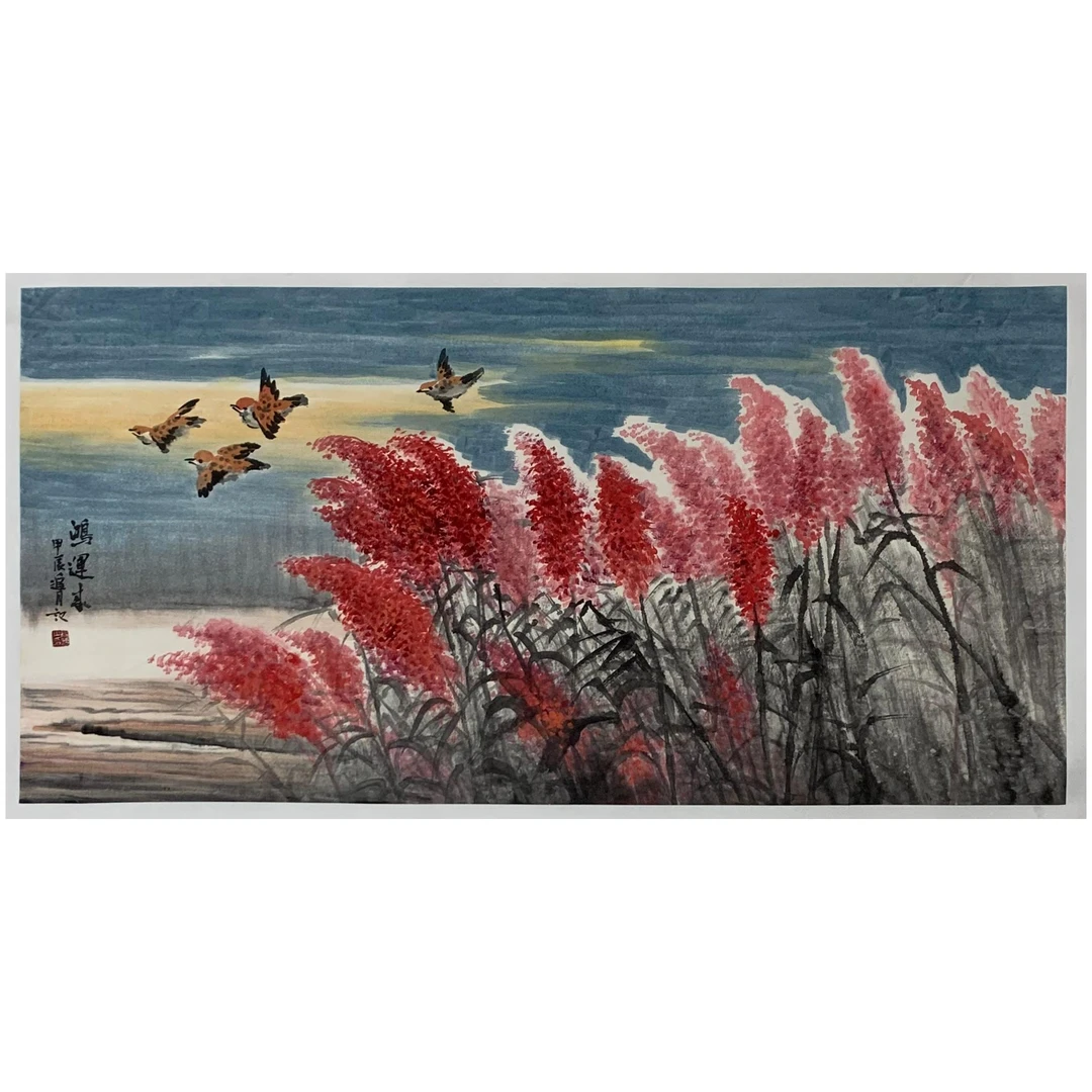 中美协会员杨追月（杨进乐）花鸟画作品《大美之春、鸿运来》4-4.5平尺