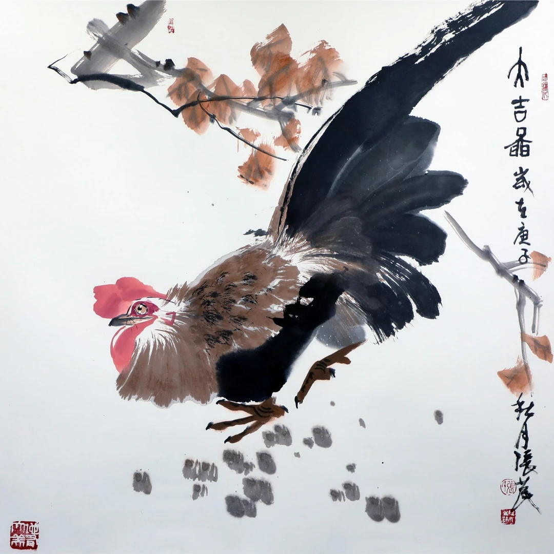 张苠（师承孙其峰）2020年写意花鸟画作品《大吉图》68*68cm，4平尺
