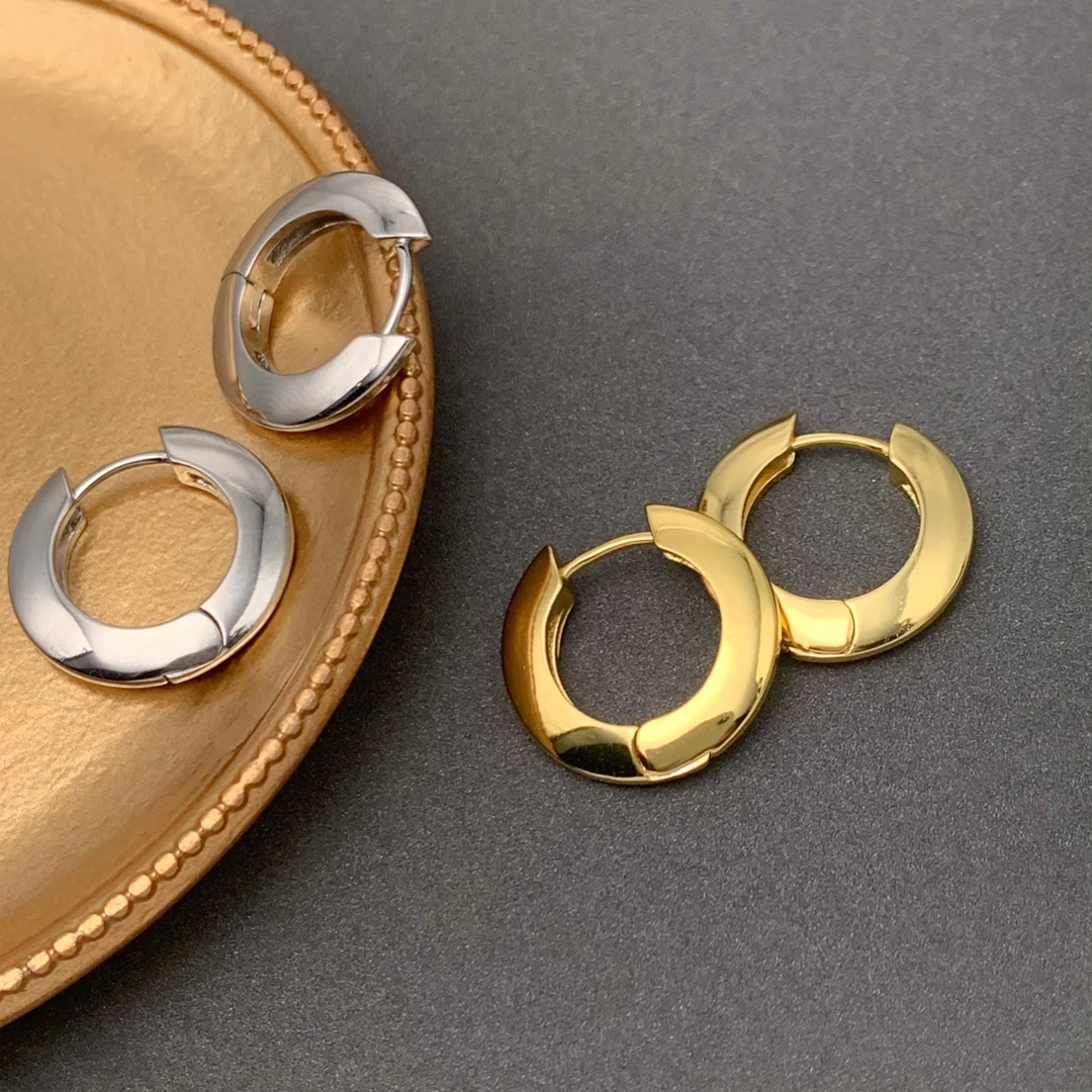 铜合金耳饰 圆盘耳扣小众素款光面冷淡风欧美轻奢耳环