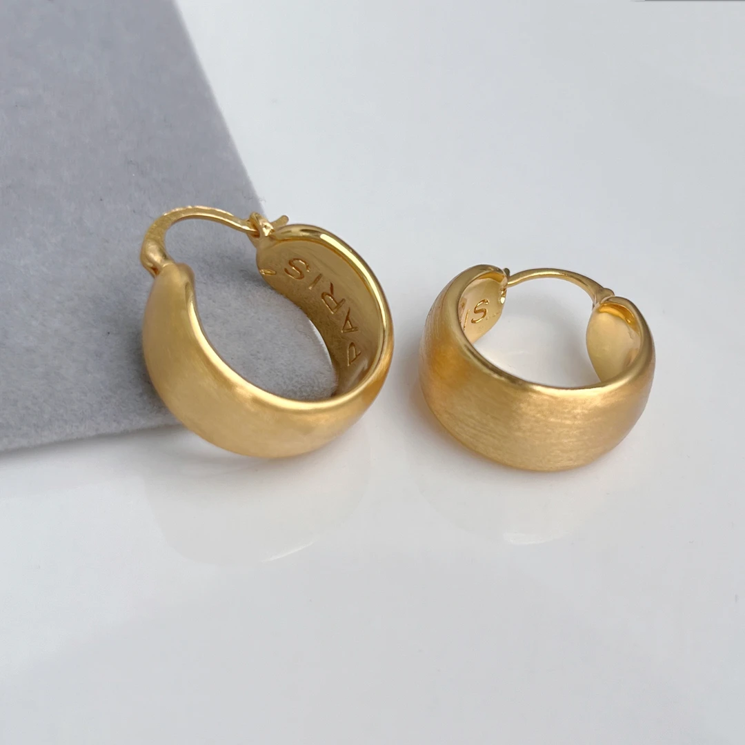 铜合金耳饰 铜合金耳饰 手工拉丝粗圈复古气质百搭个性耳扣