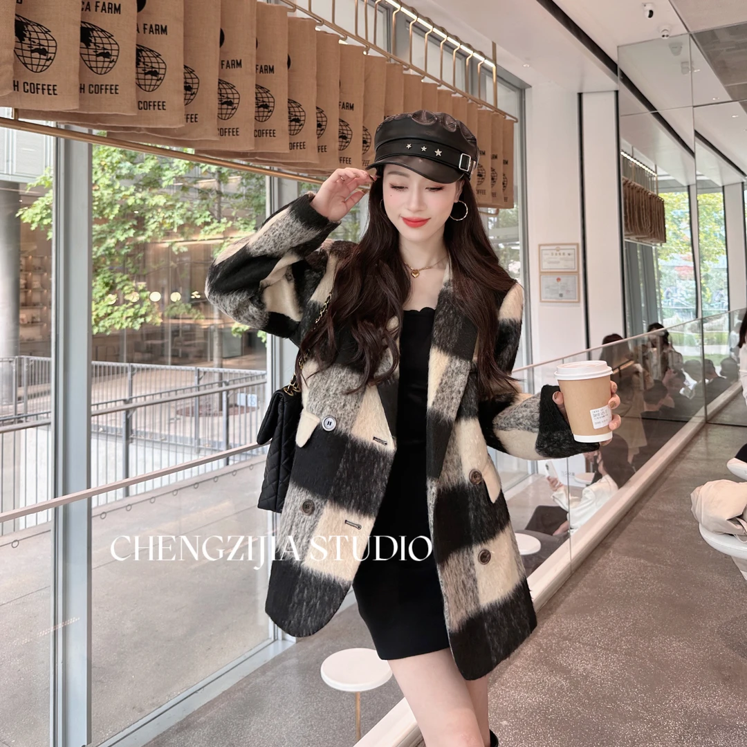 【裴诗婷】橙子·studio 【时光独白】WT0250韩版格子大衣外套