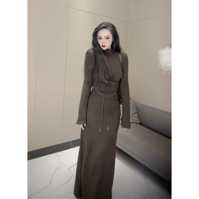 大惠子---秋冬新款高领打底衫T恤半身裙长裙两件套装垂感连衣裙