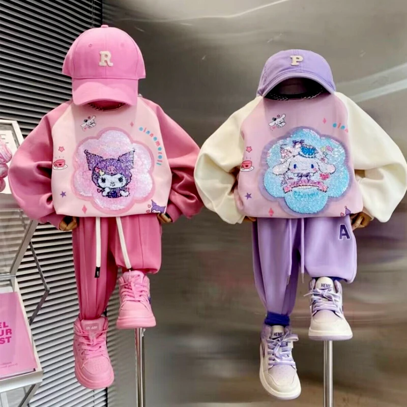 女童卫衣加绒款2023新款儿童韩版洋气衣服宝宝库洛米亮片翻转上衣