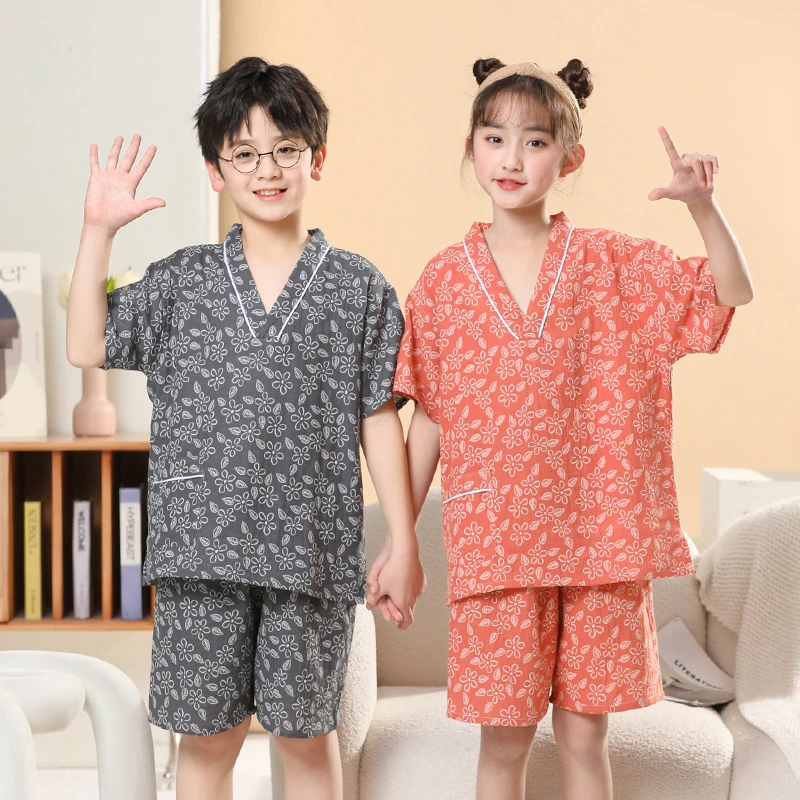 高档纯棉女汗蒸服男浴服亲子大码2025新款儿童家居服情侣酒店睡衣