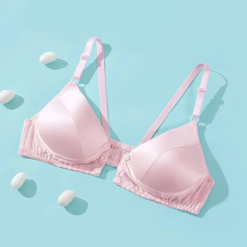 双面真丝文胸罩100%桑蚕丝无钢圈薄款透气舒适无痕大码前扣内衣女