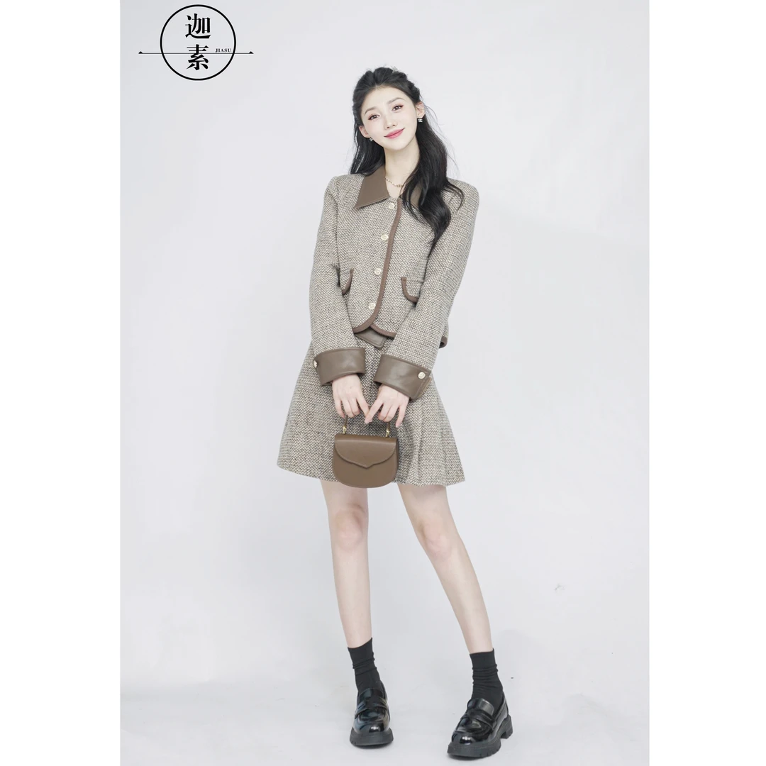 迦素JIASU 气质时尚休闲显瘦粗花呢小香风套装S362