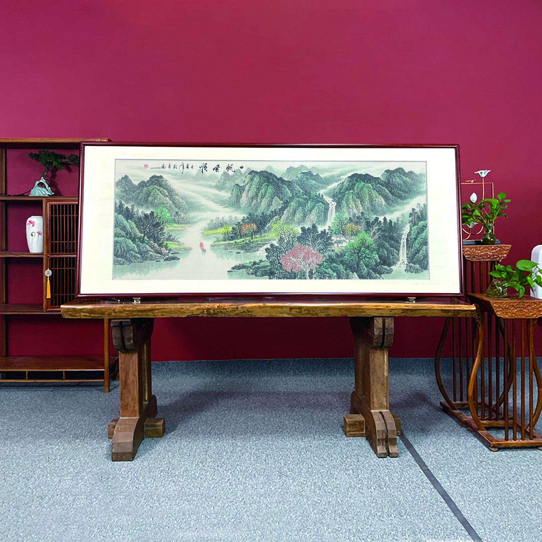 手绘画彭【一帆风顺】经典外框尺寸219*88cm画芯尺寸：180*70cm
