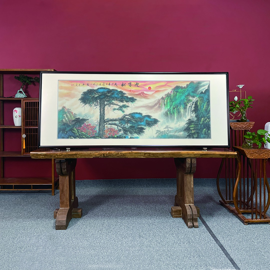 手绘孙【迎客松】经典外框尺寸219*88cm画芯尺寸：180*70cm六尺画