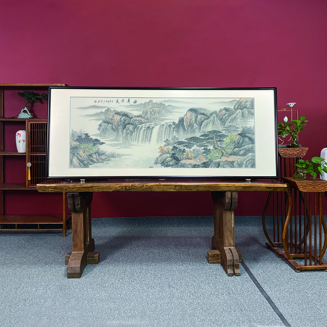 手绘及【源远流长】经典外框尺寸219*88cm画芯尺寸：180*70cm六尺画