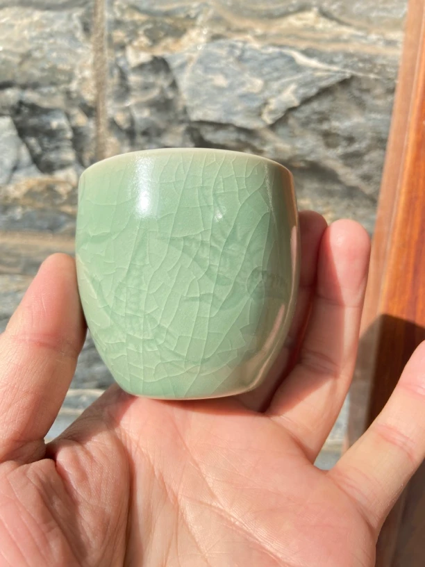 汝瓷雕刻手工杯柳叶开片手工陶瓷茶具品茗杯汝窑主人杯刻字家用