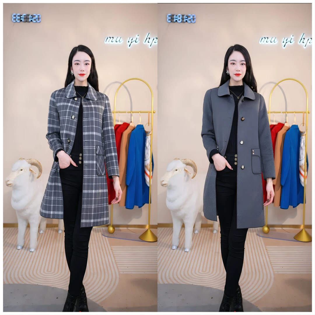 璐娅娜现货【LYN】90902长款双面穿手工羊毛大衣冬季外套女装大衣